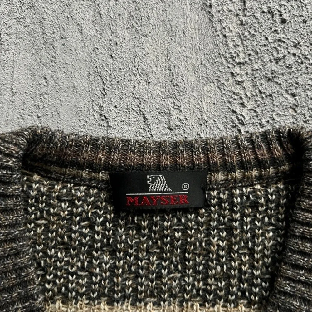 Vintage Mayser Sweater XL Brown 1990s Geometric V-Neck Knit Pullover - Picture 3 of 7